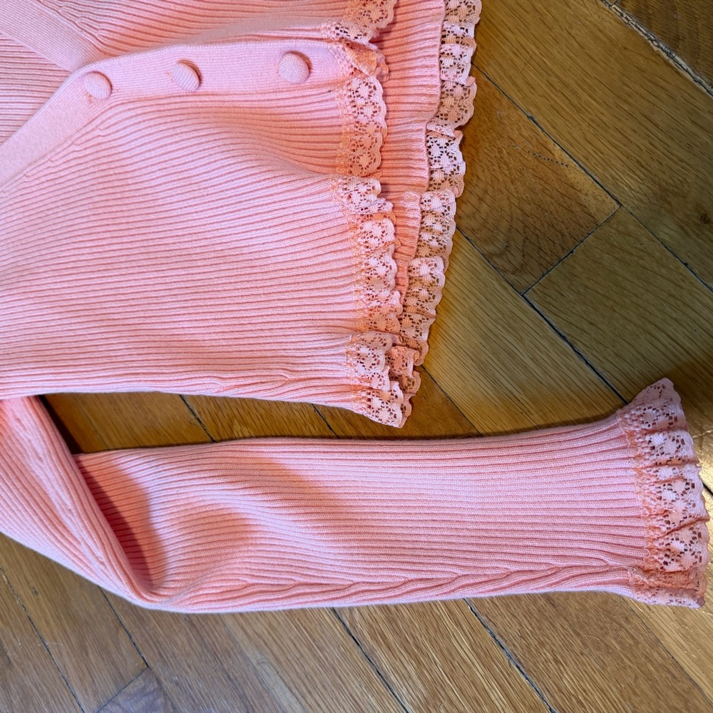 For Love & Lemons Pink Ribbed Lace-Trim Cardigan - Picture 2 of 4